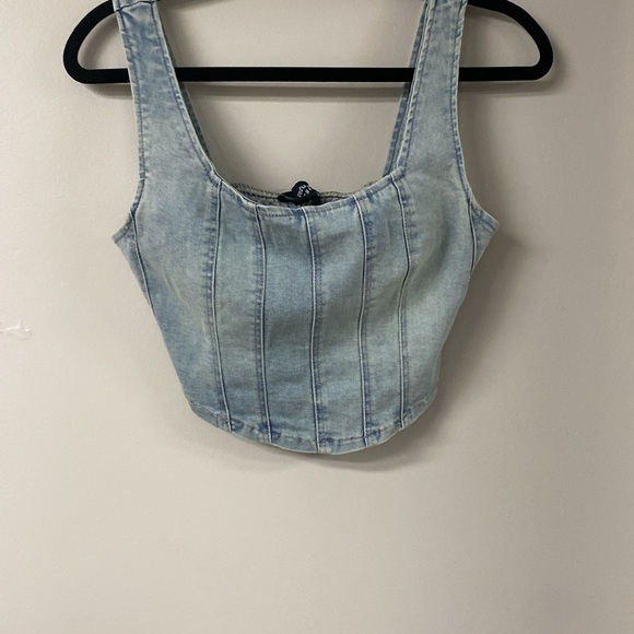 Y2K RUFUGE DENIM CROP TOP CORSET STYLE SMOCKED BACK Denim Crop Top SZ SMALL - Picture 4 of 7